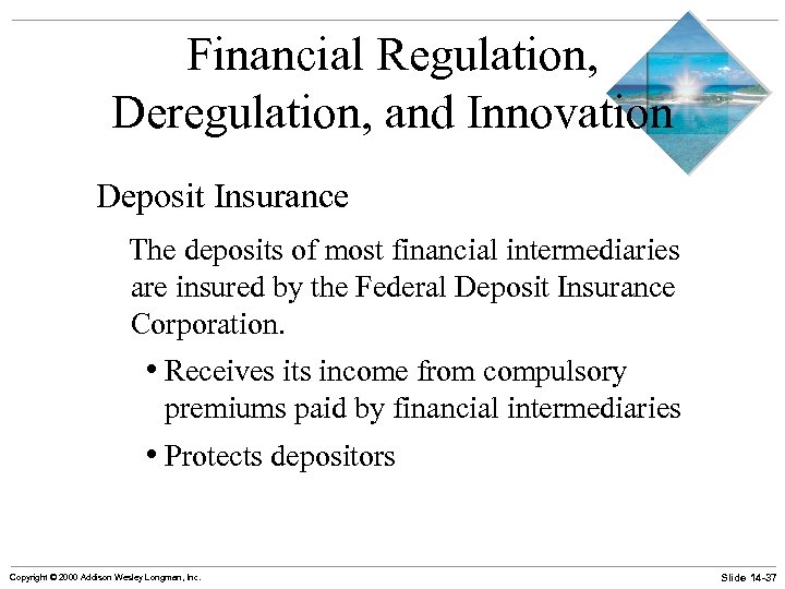 Financial Regulation, Deregulation, and Innovation Deposit Insurance The deposits of most financial intermediaries are