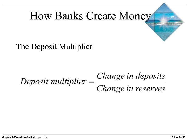 How Banks Create Money The Deposit Multiplier Copyright © 2000 Addison Wesley Longman, Inc.