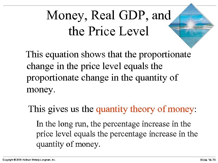 Money, Real GDP, and the Price Level This equation shows that the proportionate change