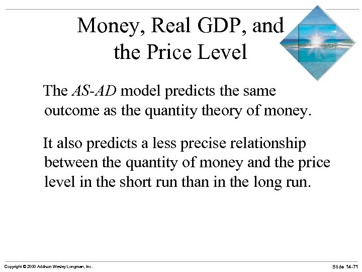 Money, Real GDP, and the Price Level The AS-AD model predicts the same outcome