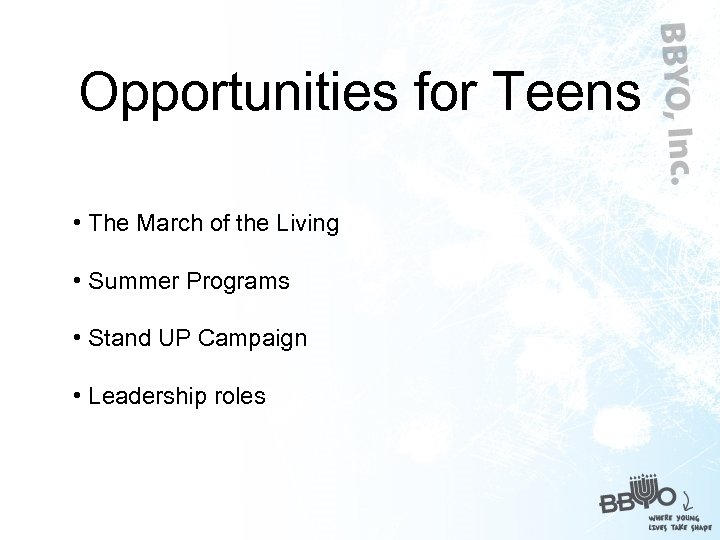 Opportunities for Teens • The March of the Living • Summer Programs • Stand