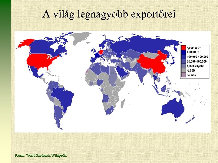 A világ legnagyobb exportőrei Forrás: World Factbook, Wikipedia 