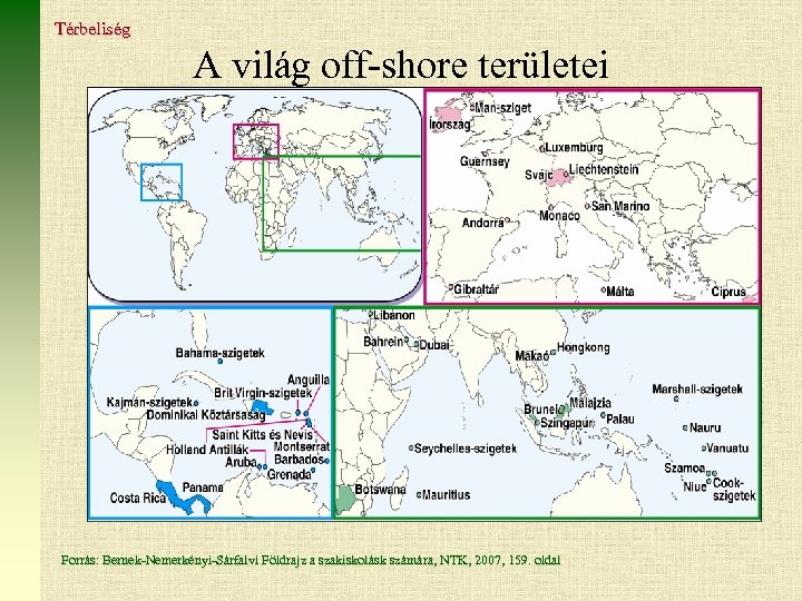 Térbeliség A világ off-shore területei Forrás: Bernek-Nemerkényi-Sárfalvi Földrajz a szakiskolásk számára, NTK, 2007, 159.