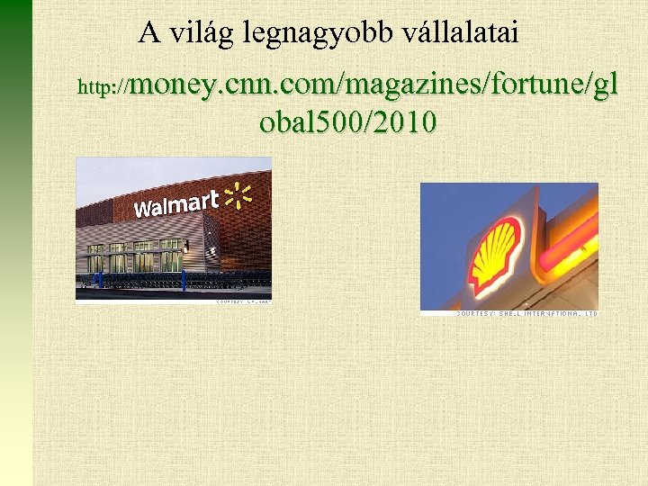 A világ legnagyobb vállalatai http: //money. cnn. com/magazines/fortune/gl obal 500/2010 