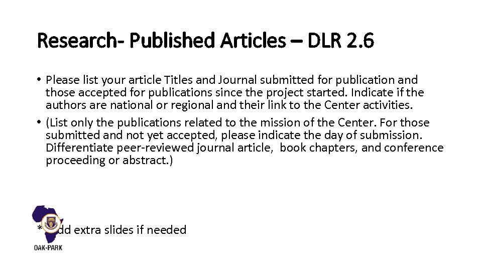 Research- Published Articles – DLR 2. 6 • Please list your article Titles and