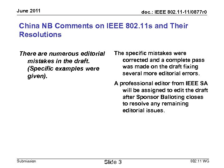 June 2011 doc. : IEEE 802. 11 -11/0877 r 0 China NB Comments on