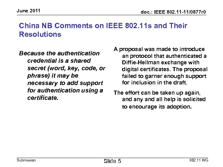 June 2011 doc. : IEEE 802. 11 -11/0877 r 0 China NB Comments on