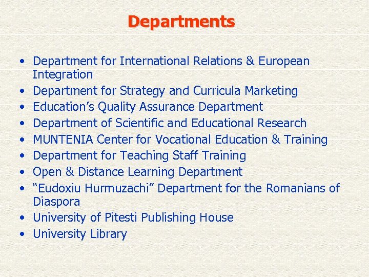 Departments • Department for International Relations & European Integration • Department for Strategy and