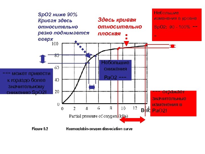 Sp. O 2 ниже 90% Кривая здесь относительно резко поднимается вверх --- может привести