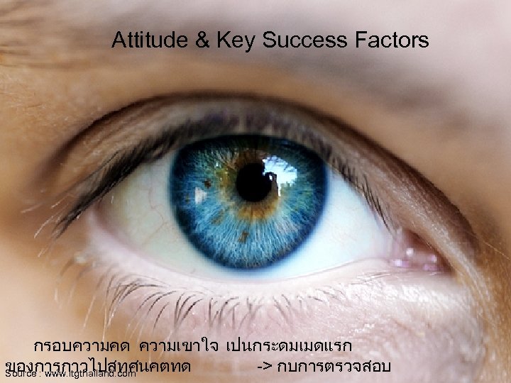 Attitude & Key Success Factors กรอบความคด ความเขาใจ เปนกระดมเมดแรก ของการกาวไปสทศนคตทด -> กบการตรวจสอบ Source : www.