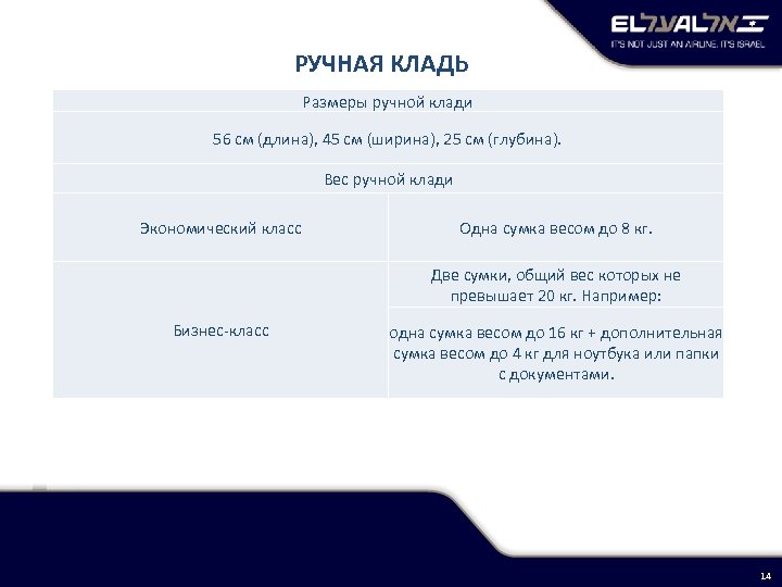 РУЧНАЯ КЛАДЬ Размеры ручной клади 56 см (длина), 45 см (ширина), 25 см (глубина).