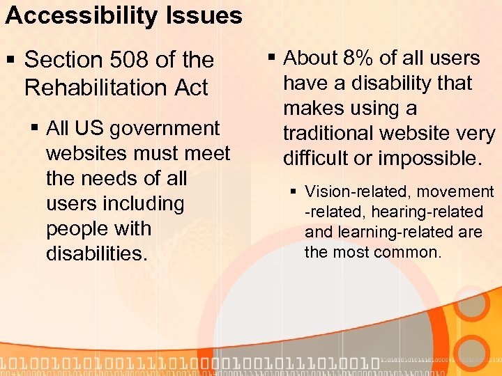 Accessibility Issues § Section 508 of the Rehabilitation Act § All US government websites