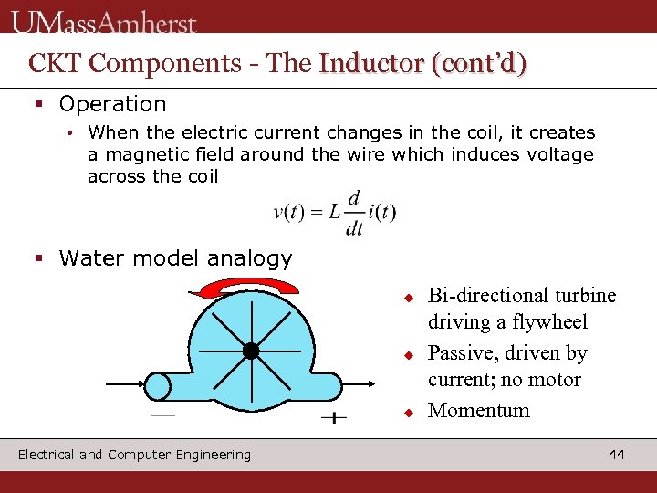 CKT Components - The Inductor (cont’d) § Operation • When the electric current changes