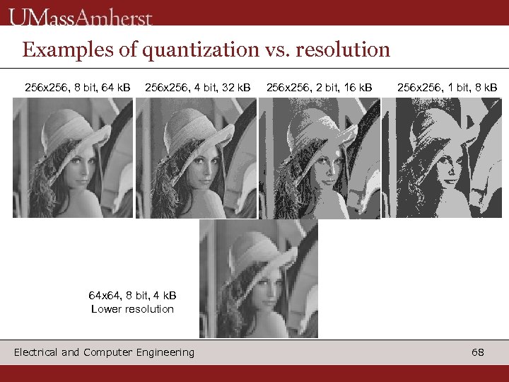 Examples of quantization vs. resolution 256 x 256, 8 bit, 64 k. B 256