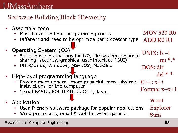 Software Building Block Hierarchy § Assembly code • Most basic low-level programming codes •
