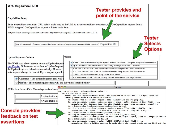 Tester provides end point of the service Tester Selects Options Console provides feedback on®test