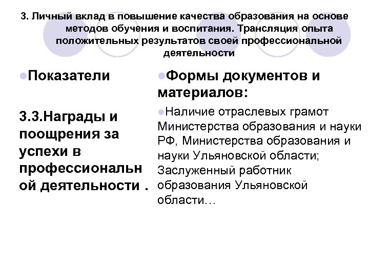 3. Личный вклад в повышение качества образования на основе методов обучения и воспитания. Трансляция