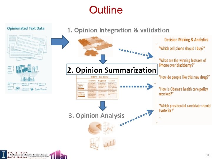 Outline 1. Opinion Integration & validation 2. Opinion Summarization 3. Opinion Analysis 26 