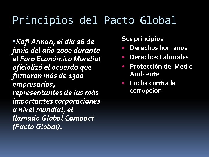 Principios del Pacto Global Kofi Annan, el día 26 de junio del año 2000