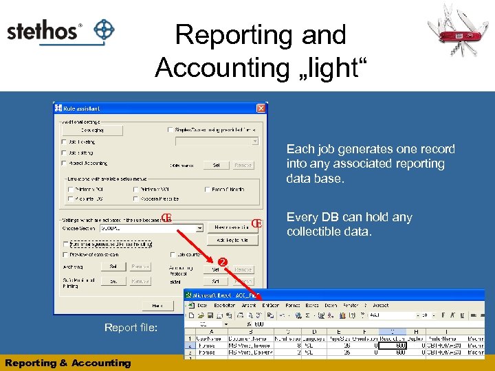 Reporting and Accounting „light“ Each job generates one record into any associated reporting data
