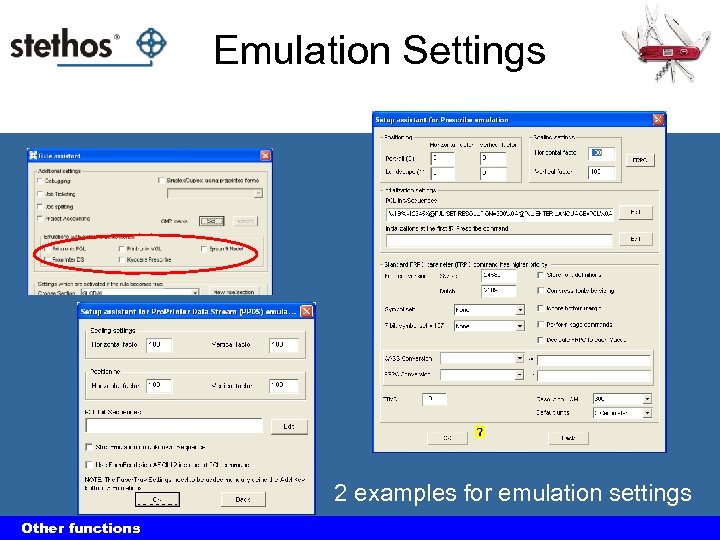 Emulation Settings 2 examples for emulation settings Other functions 