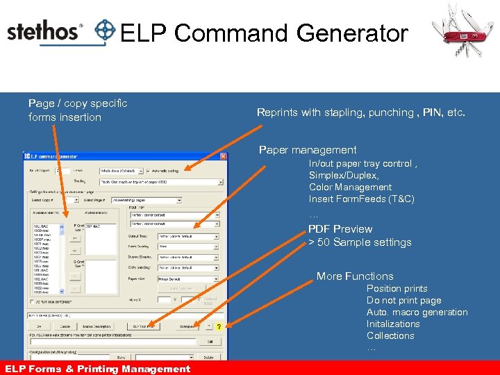 ELP Command Generator Page / copy specific forms insertion Reprints with stapling, punching ,