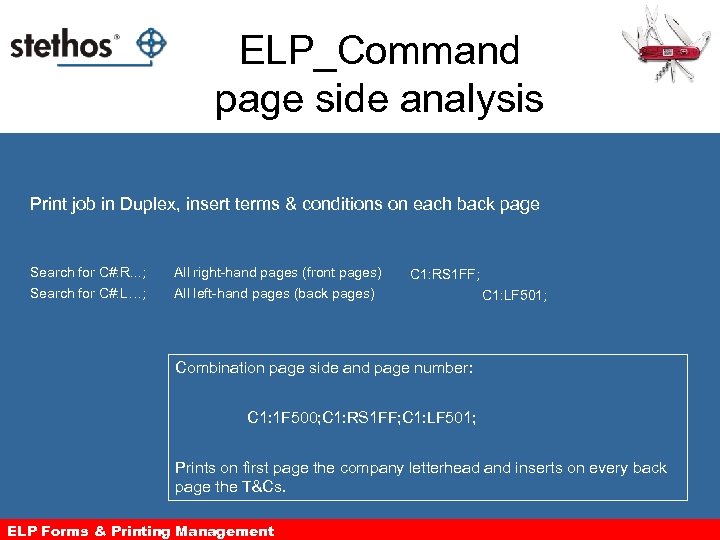 ELP_Command page side analysis Print job in Duplex, insert terms & conditions on each