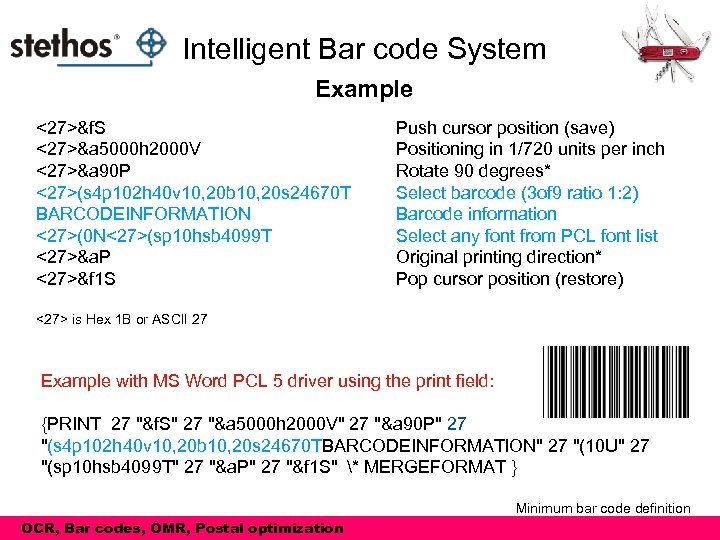 Intelligent Bar code System Example <27>&f. S <27>&a 5000 h 2000 V <27>&a 90