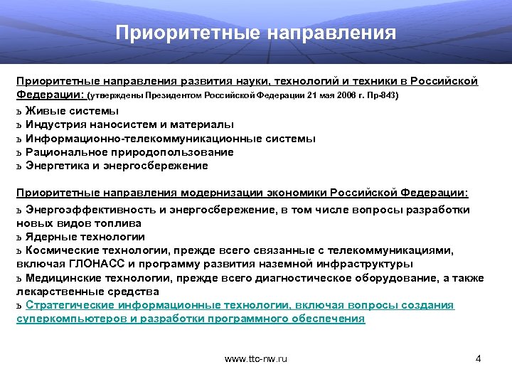 Приоритетные направления развития науки, технологий и техники в Российской Федерации: (утверждены Президентом Poccийской Федерации