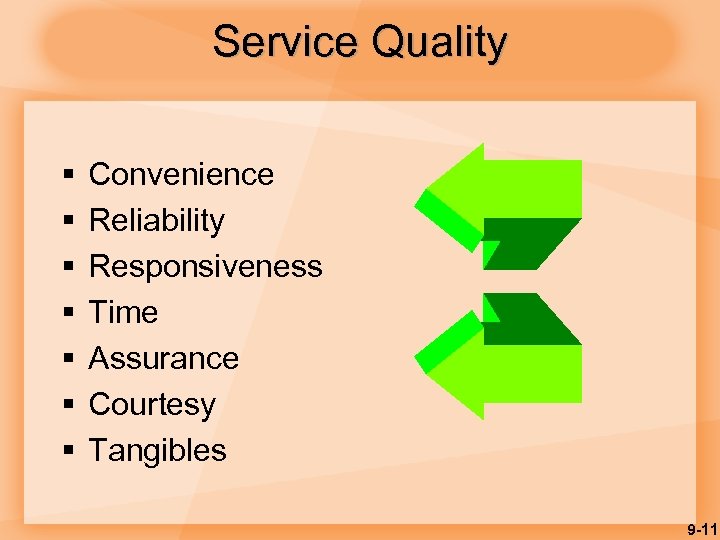 Service Quality § § § § Convenience Reliability Responsiveness Time Assurance Courtesy Tangibles 9
