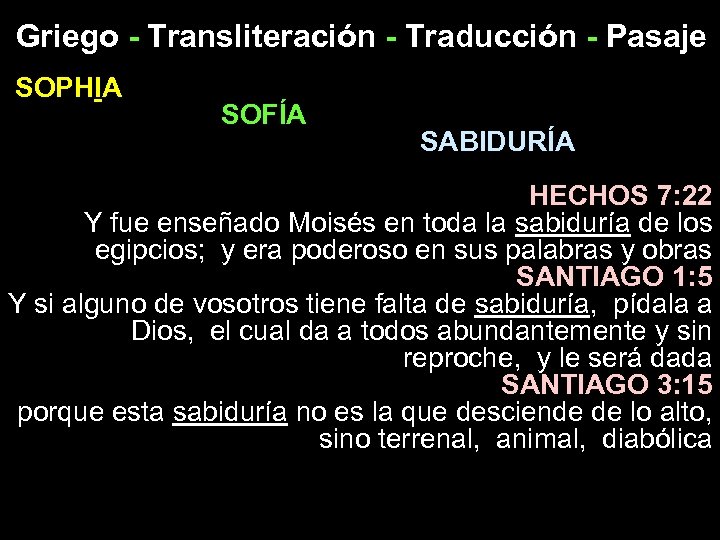 Griego - Transliteración - Traducción - Pasaje SOPHIA SOFÍA SABIDURÍA HECHOS 7: 22 Y