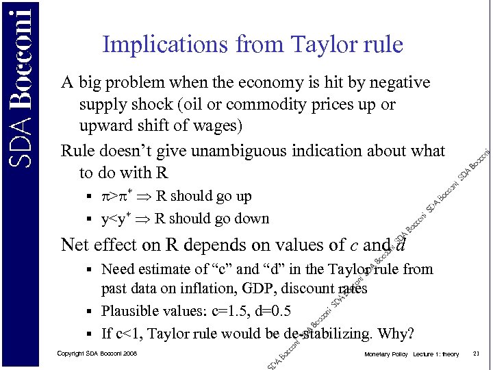Implications from Taylor rule A big problem when the economy is hit by negative