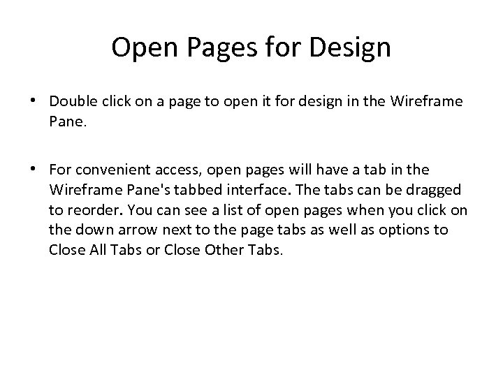 Open Pages for Design • Double click on a page to open it for