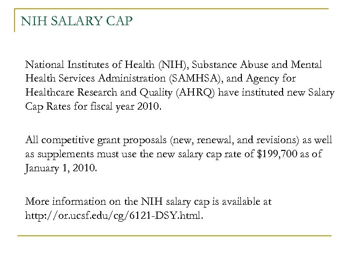 NIH SALARY CAP National Institutes of Health (NIH), Substance Abuse and Mental Health Services