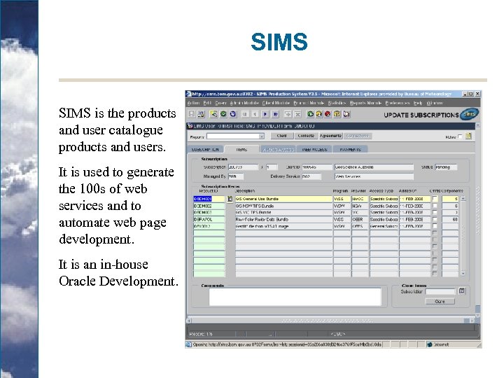 SIMS is the products and user catalogue products and users. It is used to
