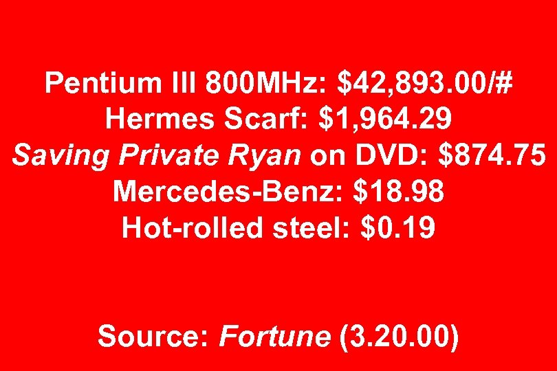 Pentium III 800 MHz: $42, 893. 00/# Hermes Scarf: $1, 964. 29 Saving Private