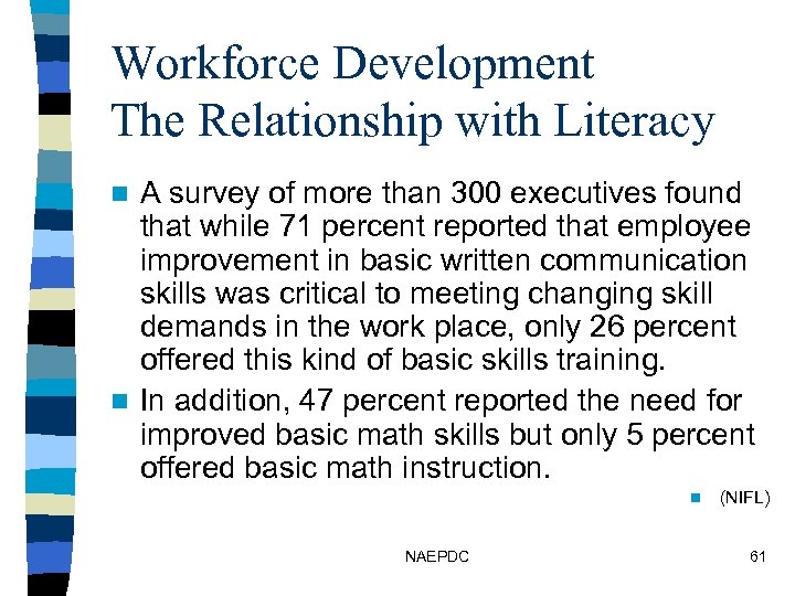 Workforce Development The Relationship with Literacy A survey of more than 300 executives found