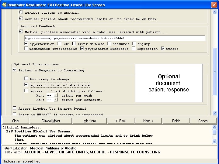 Optional document patient response 