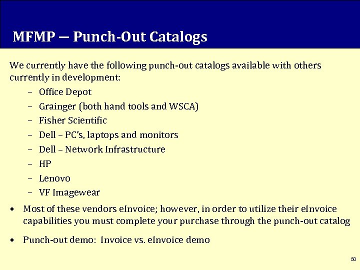 MFMP ― Punch-Out Catalogs We currently have the following punch-out catalogs available with others