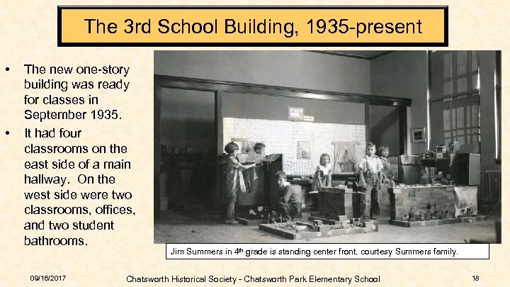 The 3 rd School Building, 1935 -present • • The new one-story building was