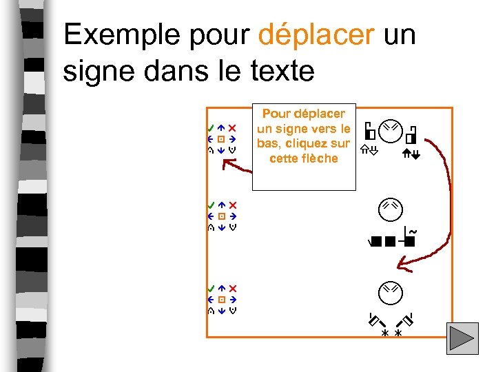 Exemple pour déplacer un signe dans le texte Pour déplacer un signe vers le