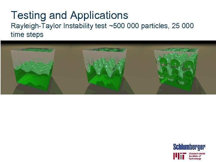 Testing and Applications Rayleigh-Taylor Instability test ~500 000 particles, 25 000 time steps 