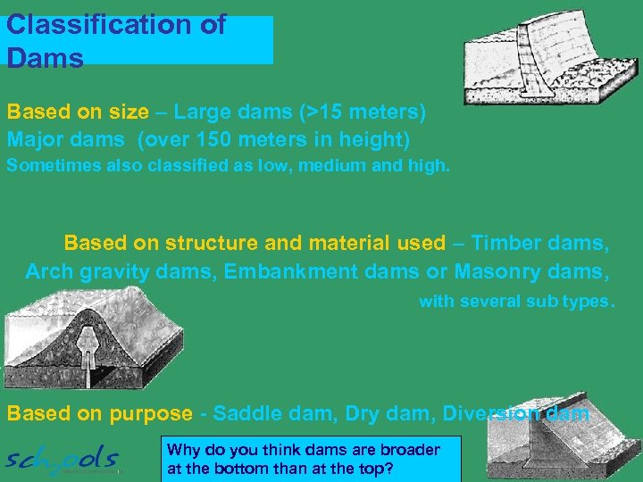 Classification of Dams Based on size – Large dams (>15 meters) Major dams (over