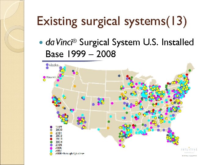 Existing surgical systems(13) da Vinci® Surgical System U. S. Installed Base 1999 – 2008