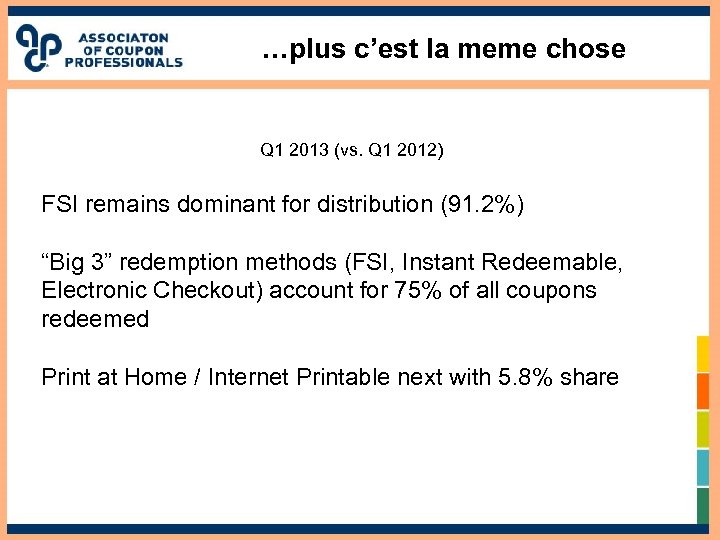 …plus c’est la meme chose Q 1 2013 (vs. Q 1 2012) FSI remains