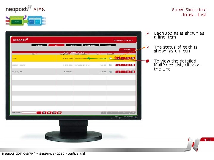 AIMS Screen Simulations Jobs - List Ø Each Job as is shown as a