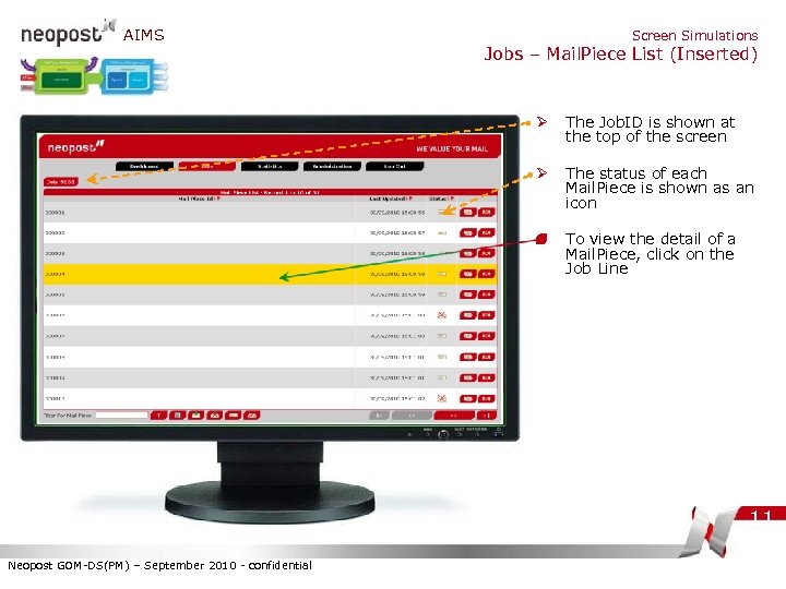 AIMS Screen Simulations Jobs – Mail. Piece List (Inserted) Ø The Job. ID is