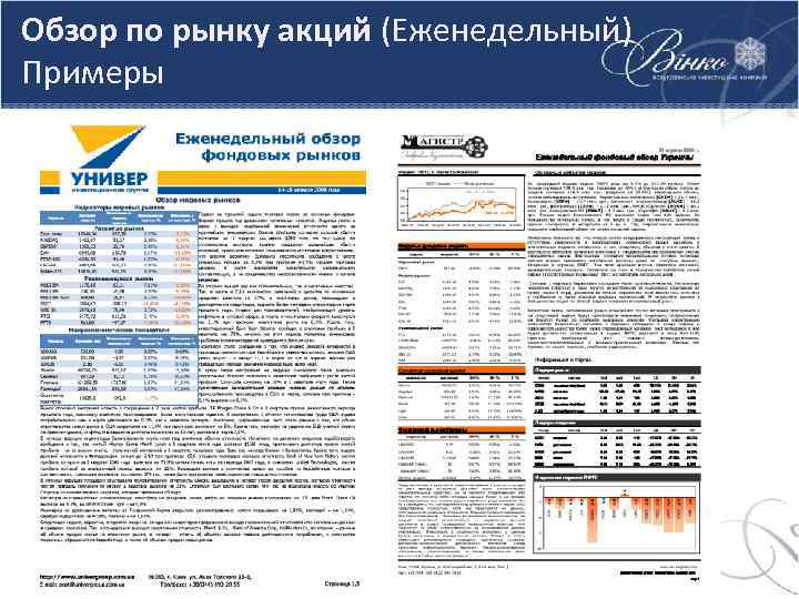 Обзор по рынку акций (Еженедельный) Примеры 