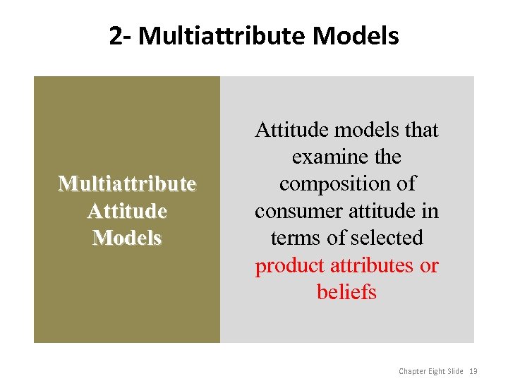 2 - Multiattribute Models Multiattribute Attitude Models Attitude models that examine the composition of