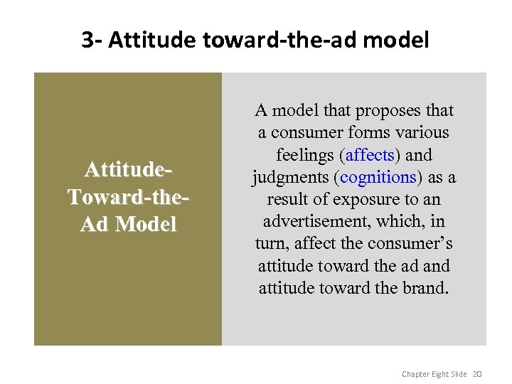 3 - Attitude toward-the-ad model Attitude. Toward-the. Ad Model A model that proposes that